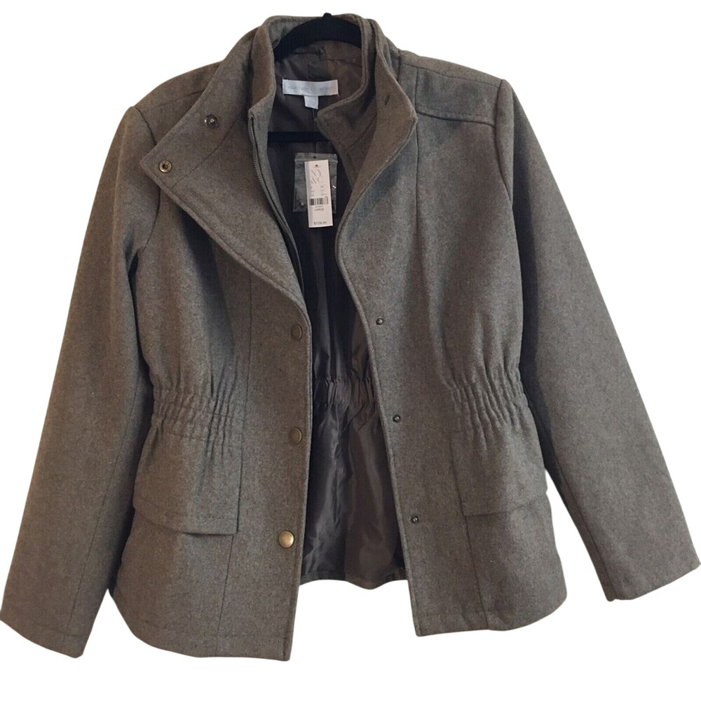 New York & Company Coat Women's Large Brown Wool Blend Peplum Style Jacket NEW